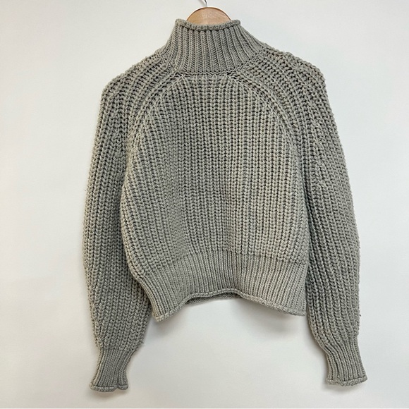 H&M Chunky Knit Turtleneck Sweater Slate Gray Cropped Funnel Neck Medium - Picture 7 of 10